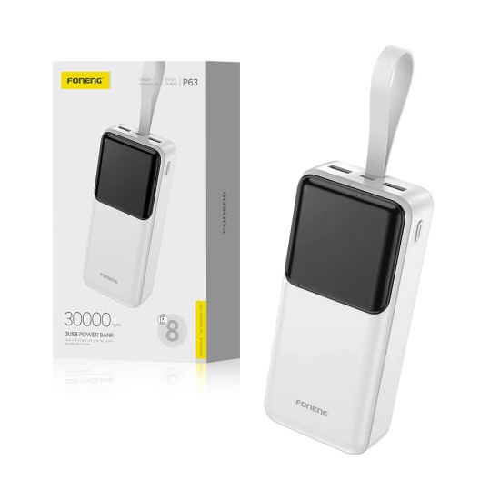 Foneng Power Bank P63 with 2 Outputs 30000mAh 22.5W White Foneng Power Bank P63 with 2 Outputs 30000mAh 22.5W White